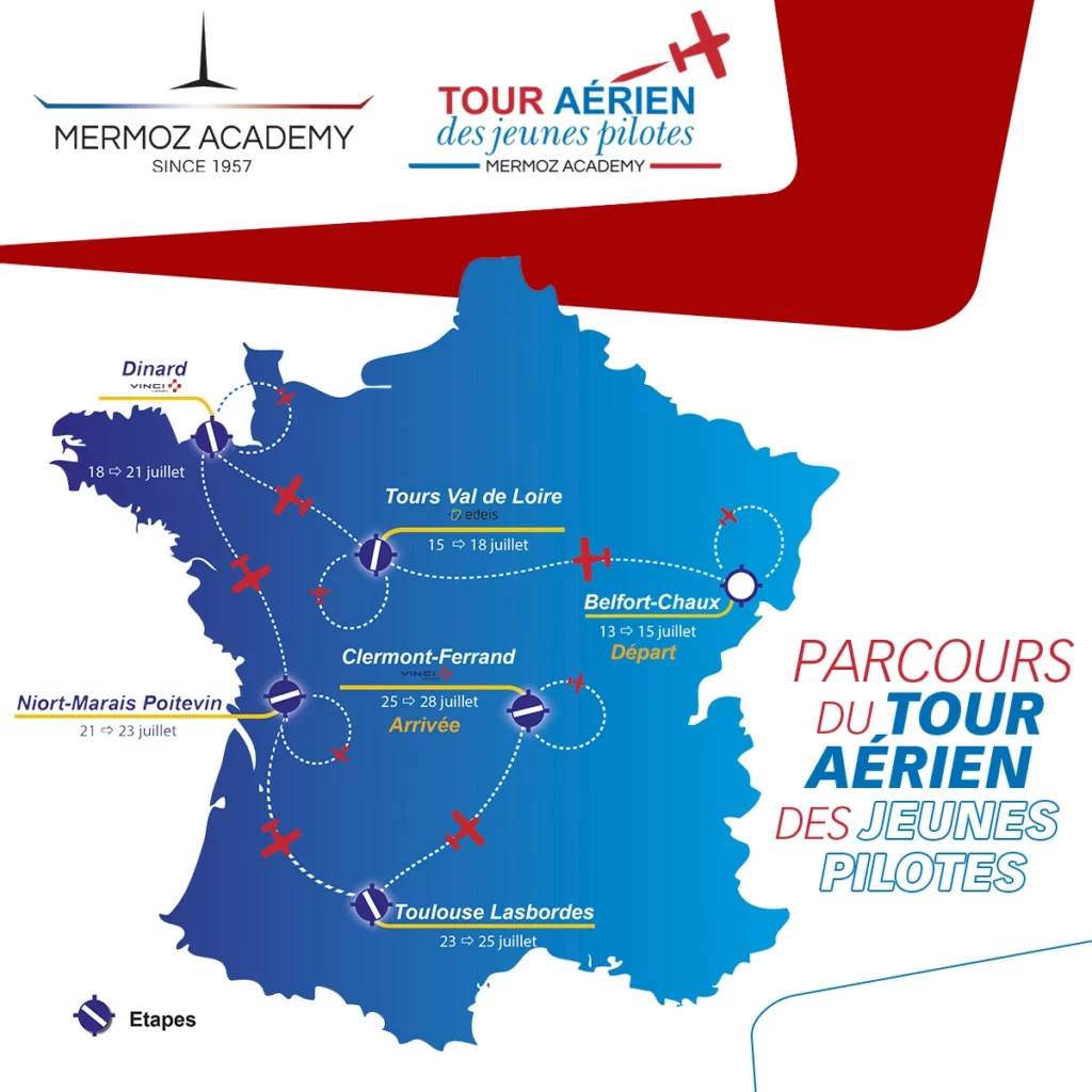 Tracé du Tour Aérien des Jeunes Pilotes (TAJP) 2024